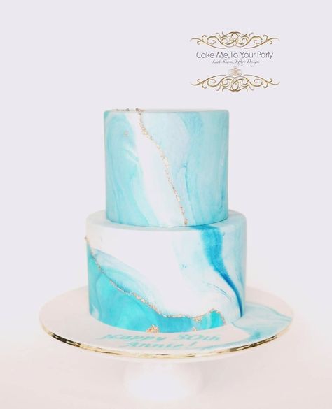 Marble Cake- Annie turned 30 recently, so we made a turquoise marbled cake with touches of 23k gold. Congratulations Annie  (I also heard that another exciting announcement was made too)!! 30th Birthday Cake For Women, Marbled Cake, Turquoise Cake, Teal Cake, 14th Birthday Cakes, Bts Cake, Ocean Cakes, 13 Birthday Cake, 16 Cake