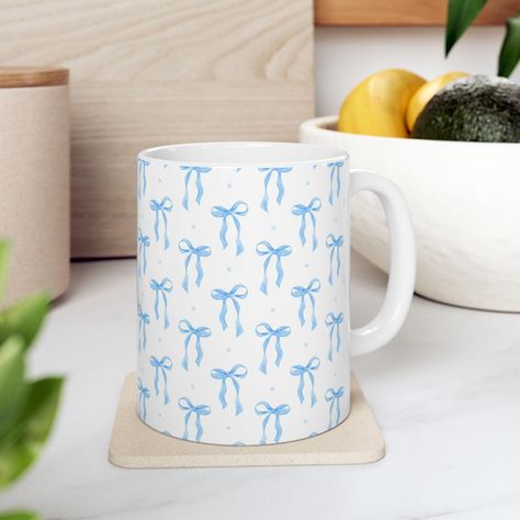 Coquette Bow Mug, Trendy Coquette Mug, Blue and Coffee White Mug, Girly Mug, Coquette Aesthetic Mug, Coffee Glass, Preppy Mug Gift for Her Preppy Mug, Coquette Mug, Blue Coquette, Coquette Room, Cute Coffee Mugs, Glass Coffee Mugs, Coquette Bow, Ribbon Design, White Mug