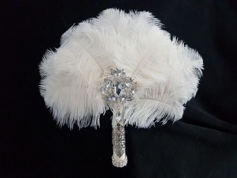 Perfect for a Gatsby wedding style. Off white ostrich feathers shown but we can make in any colour. (see charts/pictures). | eBay! Fan Bouquet, Ciel Black Butler, Gatsby Wedding Dress, Feather Bouquet, Gatsby Art, Bridal Brooch Bouquet, Great Gatsby Wedding, 1920s Wedding, Artificial Bouquet