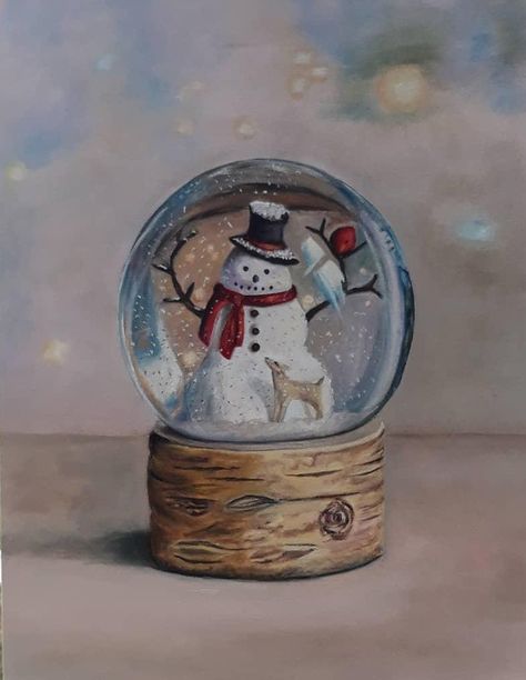 Oil painting snow globe Snowglobe Painting, Snowglobe Drawing, Snow Globe Painting, Snow Globe Art, Globe Drawing, Pen Projects, Sketches Pencil, Painting Snow, Pastel Paintings