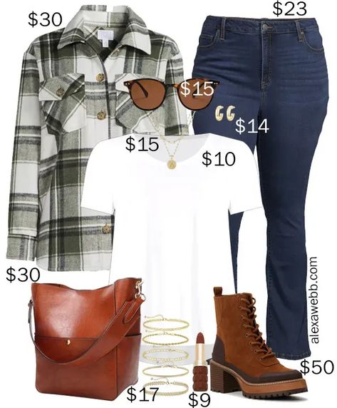 Plus Size on a Budget – Shacket Outfits 1 - A plus size casual outfit for fall with a plus size plaid shacket, bootcut jeans, and hiker booties. Alexa Webb Plus Size On A Budget, Plus Size Shacket, Shacket Outfits, Fall Outfits 2017, Shacket Outfit, Alexa Webb, Outfit For Fall, Simple Casual Outfits, Budget Outfits