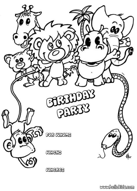 Color online Happy Signs, Birthday Coloring Pages, Happy Birthday Girls, Animal Birthday Party, Animal Cards, Animal Birthday, Animal Party, Birthday Greetings, Birthday Greeting Cards