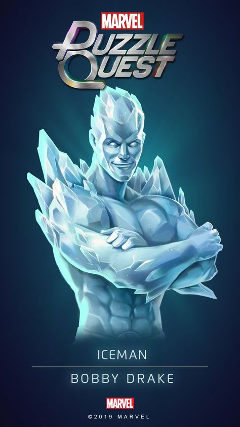 ICEMAN (Bobby DRAKE) | 5 Stars | Profile Face | Marvel PUZZLE QUEST Marvel Puzzle Quest Art, Iceman Marvel, Bobby Drake, Marvel Puzzle Quest, Puzzle Quest, Marvel Puzzle, Marvel Cards, Marvel Comics Superheroes, Superhero Villains