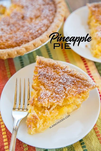 Pineapple Pie - Pineapple Coconut Chess Pie - so easy and it tastes fantastic!! Great for parties and potlucks! Crushed pineapple, coconut, butter, cornmeal, flour, vanilla, sugar and eggs. Can serve warm or cold with whipped cream or vanilla ice cream. There are never any leftovers!!! SO good! #pie #dessert #pineapple #dessertrecipe Coconut Chess Pie, Bisquick Chocolate Chip Cookies, Pineapple Cakes, Chess Pie Recipe, Pineapple Pie, Chess Pie, Coconut Pie, Pineapple Recipes, Plain Chicken