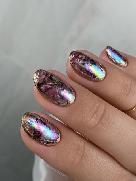 Image Dark Opal Nails, Gemstone Inspired Nails, Fire Opal Nails, Black Opal Nails, Spring Mood Board, Japan Nails, Opal Nails, Nails Trending, May Nails