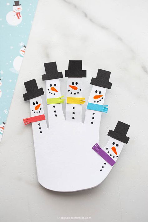 Snowman Handprint Card Hand Print Snowman, Snowman Handprint, Easy Winter Crafts, Christmas Handprint Crafts, Handprint Ornaments, Handprint Christmas, Christmas Crafts For Toddlers, Snowman Cards, Handprint Crafts