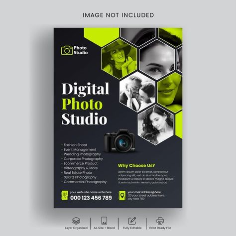 Professional photography studio flyer pr... | Premium Vector #Freepik #vector #photographer #workshop #catalog #book-cover Photography Book Cover, Photographer Flyers, Professional Photography Studio, Flyer Printing, Portfolio Websites, Corporate Photography, Photography Book, Music Wallpaper, Sports Photography