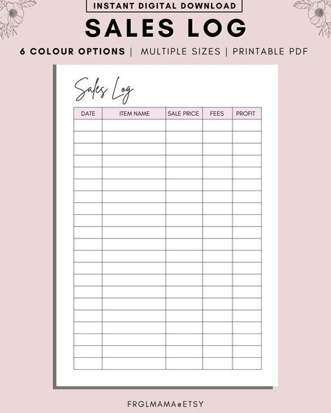 Sales Log Printable, Sale Profits Tracker, Sale Recorder, Orders Log, Business Start Up Printables, Website Sales, Business sales, A4 A5 LETTER PDF Printable Inserts This Instant Digital Download is perfect if you are looking for a Simple Bill tracker Printable. The other benefits include: - Download your purchase instantly - No shipping fees WHO IS THIS LISTING FOR? For anyone looking for a sales log, sales tracker sheet to help keep track of their sales as an individual or a small business.  I Business Record Keeping, Sales Sheet Design, Small Business Order Tracker, Sales Journal, Up Printables, Small Business Printables, Resin Business, Business Tracker, Bill Tracker Printable