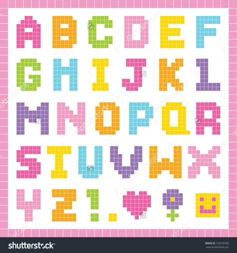 Pixel Art Alphabet, Cross Stitch Alphabet Patterns, Art Alphabet, Melty Bead Patterns, Cross Stitch Fonts, Alfabet Letters, Hama Beads Design, Perler Bead Templates, Diy Perler Bead Crafts