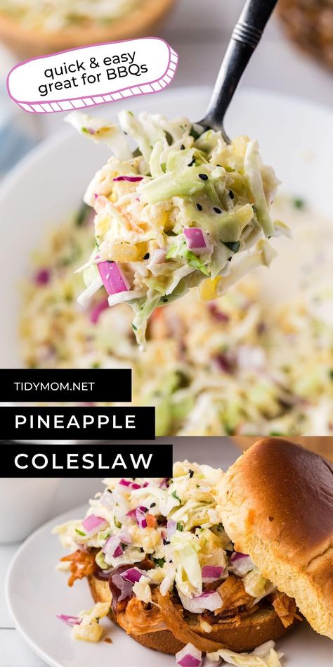 Hawaiian Slaw, Cole Slaw Recipe No Mayo, Pulled Pork Slaw, Hawaiian Coleslaw, Pineapple Coleslaw Recipe, Slaw For Shrimp Tacos, Cooking Cabbage, Coleslaw For Pulled Pork, Pineapple Slaw