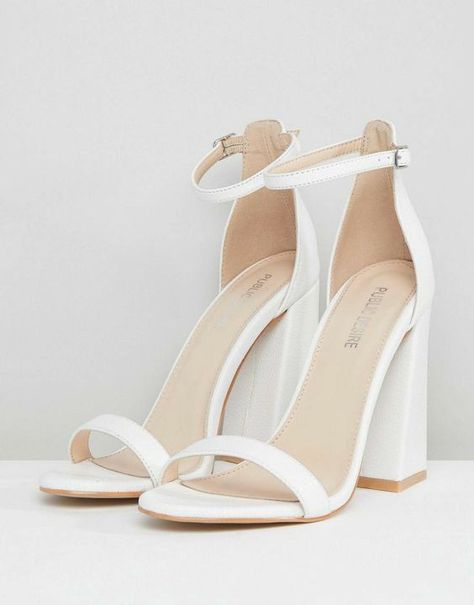 Kasut Pengantin, White Block Heel Sandals, White Block Heels, Cute Shoes Heels, Shoes Heels Classy, Prom Heels, Wedding Shoes Heels, Heels Classy, Fancy Shoes