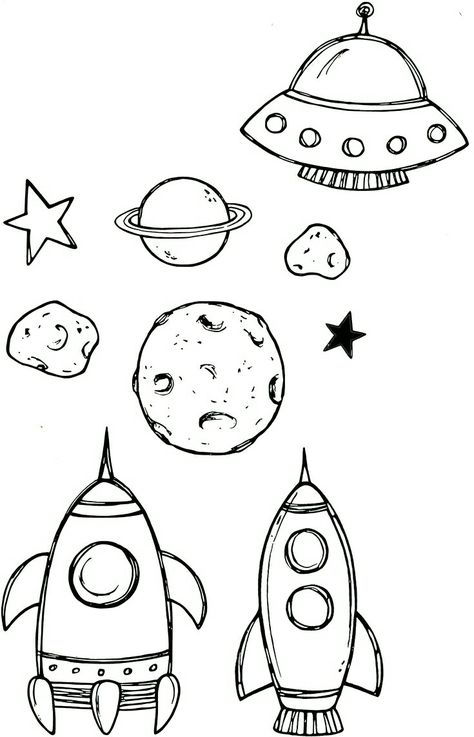 Rocket Doodle Simple, Rocketship Drawing Easy, Space Aesthetic Drawing Easy, Space Simple Drawings, Simple Space Drawings Easy, Space Drawings Color, Outer Space Drawing Ideas, Outer Space Drawing Easy, Space Sketches Simple