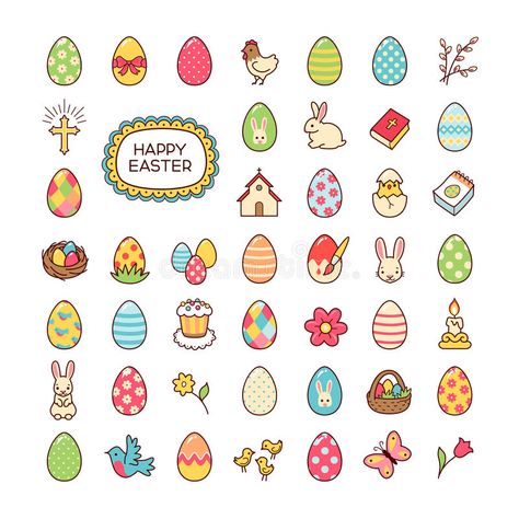 Easter Icons, Banner Doodle, Easter Symbols, Easter Drawings, Decoration Illustration, Teaching Life, Icon Set Vector, Icons Design, Flat Illustration