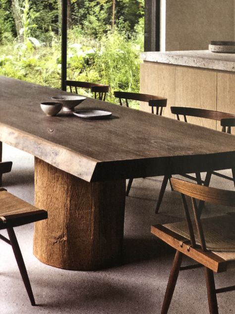 Thick Wooden Dining Table, Big Wood Table, Big Wooden Table, Earthy Furniture, T Table, Table For 12, Loft Inspiration, Shigeru Ban, Interior Hotel