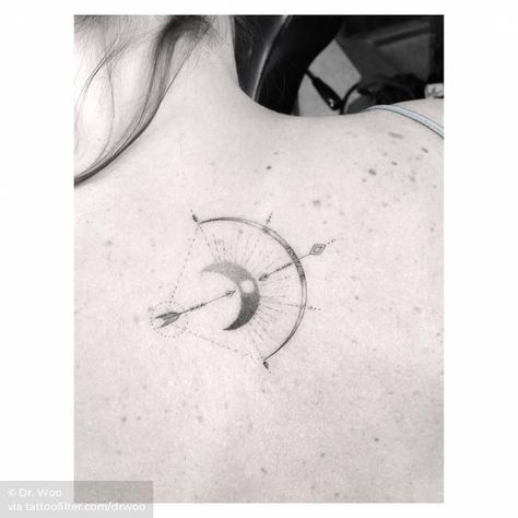 Sagittarius inspired moon bow and arrow. Woo Tattoo, Sagittarius Tattoo Designs, Tattoo Arrow, Astronomy Tattoo, Dr Woo, Sagittarius Tattoo, Cute Tiny Tattoos, Arrow Tattoos, Temporary Tattoo Designs