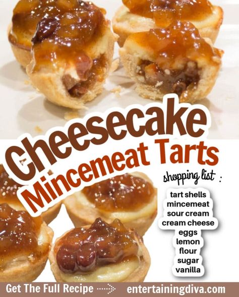 Make these easy, simple and so divinely delicious cheesecake mincemeat tarts this holiday season! They are the perfect recipe for a holiday dessert or Christmas party dessert tray. Mincemeat Tarts, Mincemeat Recipes, Christmas Party Dessert, Pastry Crust Recipe, Cheesecake Minis, No Fail Pie Crust, Christmas Desserts Party, Yummy Christmas Treats, Tarts Recipe