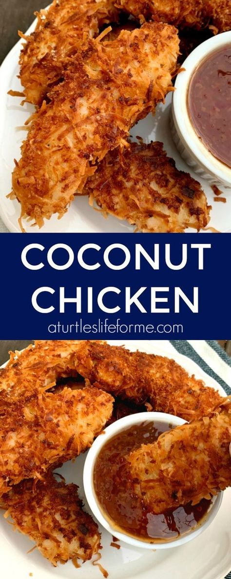 Easy Chicken Leg Recipes, Dinner Ideas Easy Chicken, Dinner Recipes Air Fryer, Crispy Coconut Chicken, Coconut Chicken Tenders, Meatballs Chicken, Sweet Chili Dipping Sauce, Chili Dip, Chicken Tenderloin