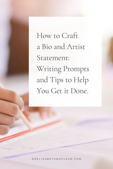 How to craft a bio and artist statement - Writing prompts and tips to help you get it done - In this post, I��’ve gathered a few prompts and tips to help you craft (or edit) your artist bio and statement. The most important thing to understand is that there are no hard or fast rules, but there are a few industry conventions that are associated with ‘communicating professionally,’ so, depending on your professional objectives, I’m including them here for your consideration. Artist Statement Examples, Artist Bio Example, Writing A Bio, Art Biz, I Am Statements, How To Craft, Selling Art Online, Artist Bio, Get It Done