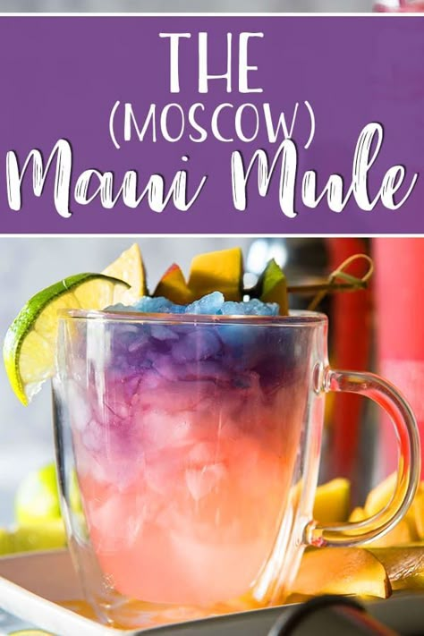 The Maui Mule puts a tropical twist on the classic cocktail! Trade out your typical vodka for something a little more pink, and your drink will be as gorgeous as a Hawaiian sunset! Spicy Cocktail, Mule Cocktail, Alcholic Drinks, Beach Cocktails, Jungle Juice, Tropical Twist, Tropical Drink, Banh Mi, Cocktail Menu