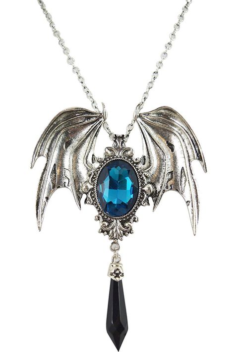 AmazonSmile: Restyle Dark Beauty Della Morte Black Gothic Vampire Bat Broach Pendant Necklace (Cyan): Jewelry Gothic Necklaces, Bat Pendant, Goth Necklace, Gothic Vampire, Halloween Necklace, Vampire Bat, Crystal Choker Necklace, Gothic Necklace, Wing Necklace