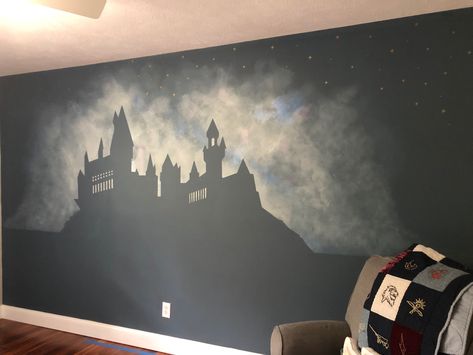 Hogwarts wall mural, Harry Potter wall mural, hogwarts silhouette Hogwarts Wall Mural Diy, Harry Potter Nursery Mural, Harry Potter Mural Wall, Kids Mural Ideas Bedrooms, Harry Potter Wall Mural, Harry Potter Nursery Theme, Harry Potter Mural, Harry Potter Wall Stickers, Harry Potter Baby Nursery