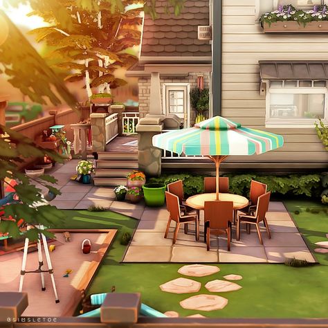 A family house that I built in a suburban neighbourhood in Evergreen Harbor perfect for a family of six! #sims4 #NoCC #ShowUsYourBuilds #TS4 #TheSims4 #Sims4Builds #sims4home #WillowCreek #cozygamer #simsletoe Build Details: • §160,574 | 30x20 • 4 Bedroom | 3 Bathroom • Rockridge Springs, Evergreen Harbor. • Basement • Office / Skill building room Growing Together Sims 4 House, Ts4 Community Lots, Backyard Sims 4, Sims 4 Front Yard, Evergreen Harbor Sims 4, Sims Backyard, Sims 4 Skills, Sims 4 Family House, Cozy Family Home