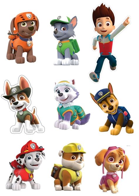 Paw Patrol All Characters, Paw Patrol Stickers Printable, Paw Patrol Stickers Free Printable, Paw Patrol Images Free Printable, Paw Patrol Characters Printable, Pow Patrol Cakes, Paw Patrol Cake Topper Free Printable, Paw Patrol Personajes, Paw Patrol Images