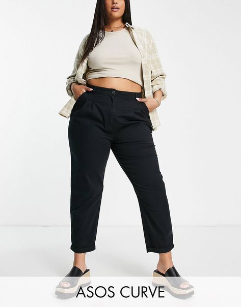 ASOS DESIGN Curve chino pants in black | ASOS Trainers Outfit, Black Office, Asos Curve, Plus Size Pants, Chino Trousers, Chino Pants, Plus Size Jeans, Chinos Pants, Trousers Women