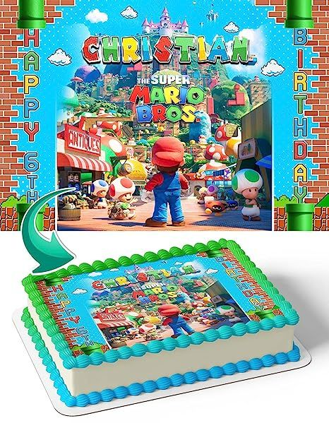 Amazon.com: Cakecery The Super Mario Bros Movie Edible Cake Image Topper Personalized Birthday Cake Banner 1/4 Sheet : Grocery & Gourmet Food Birthday Cake Banner, Personalized Birthday Cake, The Super Mario Bros Movie, Super Mario Bros Movie, Movie Cakes, Super Mario Birthday Party, Cake Image, Edible Toppers, Mario Birthday Party