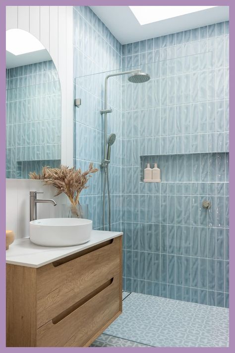 [PaidAd] I Am Still Such A Fan Of This @Oasisbathroomsandkitchens Bathroom Reno. The Mix Of Our Newports In Ocean Blue And Palm Beach In Grey Create The Perfect Modern Coastal Space  #moderncoastalbathroomdesign Blue Bathroom Ideas Ocean, Modern Coastal Bathroom, Coastal Bathroom Design, Online Design Services, Loft Bathroom, Coastal Bathroom, Spa Like Bathroom, Coastal Bathrooms, Ensuite Bathroom