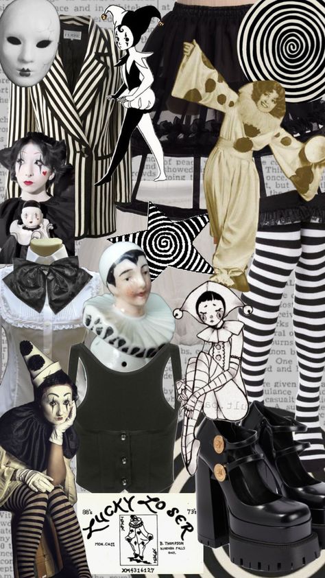 #clowncore #clownaesthetic #clowncollage #clowngirl #clowns #clown #blackandwhiteshuffle #blackandwhiteaesthetic #blackandwhitecollage #pierrotclown #pierrot #mimes #circus #circusaesthetic #circusperformer Mime Halloween Costume, Clowncore Outfit, Pierrot Costume, Vintage Circus Costume, Circus Halloween Costumes, Black And White Clown, Clown Halloween Costumes, Circus Aesthetic, Pierrot Clown