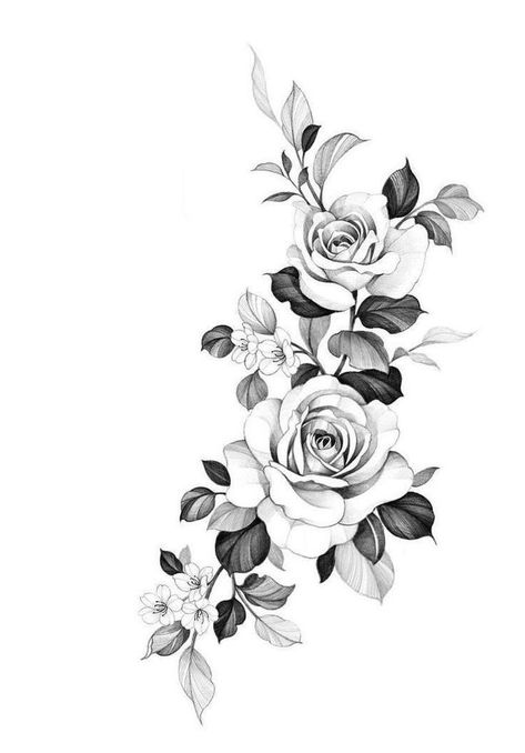 Floral Shoulder Cap Tattoo Design, Fineline Rose Drawing, Rose Botanical Tattoo, Rose Bouquet Tattoo Design, Rose Drawing Tattoo Realistic, Rose Floral Tattoo Design, Floral Tattoo Design Drawings, Realistic Floral Tattoo, Mandala Flower Tattoo Design