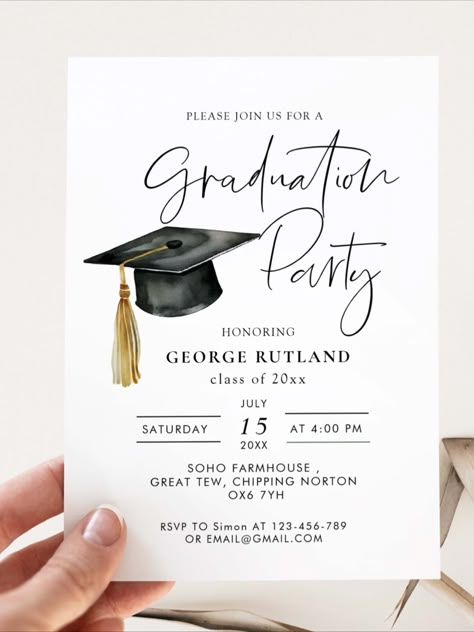 Modern Minimalist Photo Graduation Party Invitation Invitation For Graduation Party, Invitation Card Graduation, Graduation Invitation Ideas, Minimalist Graduation Party, Graduation Party Invites, Graduation Invitation Design, Party Invitations Templates, Grad Party Theme, Invitations Graduation