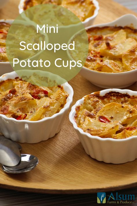 Mini Scalloped Potatoes, Potato Cups, Scalloped Potato, Mini Casseroles, Gruyere Cheese, Scalloped Potatoes, Sliced Potatoes, Chicken Stock, Melted Butter