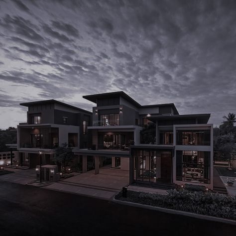 Big Mansion Aesthetic, Bloxburg House Big Mansion, Mansion Dark Aesthetic, Mansion Exterior Aesthetic, Dark Mansion Exterior, Big Modern Houses Luxury Mansions, Dark Bloxburg House, Sims 4 Houses Modern Luxury, Dark Modern Mansion