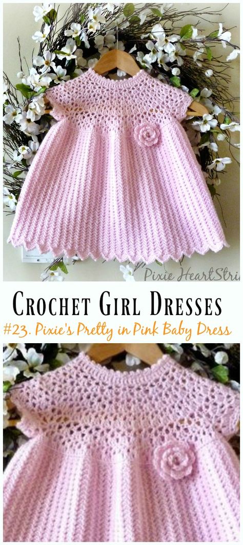 Pixie's Pretty in Pink Baby Dress Crochet Free Pattern - Girl #Dress Free #Crochet Patterns Crochet Patterns Free Baby Girl, Crochet Baby Dress Free Pattern, Pink Baby Dress, Crochet Baby Girl Dress, Baby Dress Pattern, Crochet Baby Dress Pattern, Knitting Baby, Easy Dress