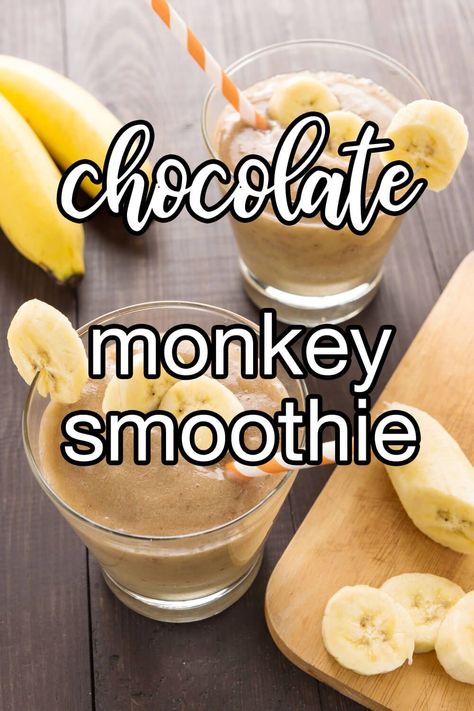 Chocolate Monkey - Perfect for a quick breakfast or a pre-workout drink. Use a peanut butter without added sugar for a dose of healthy fat combined with protein from the chocolate milk. | CDKitchen.com Chocolate Monkey Drink, Chunky Monkey Smoothie, Milkshake Recipe Chocolate, Orange Juice Concentrate, Chunky Monkey, Shakes Drinks, Chocolate Shake, Chocolate Milkshake, Milkshake Recipes