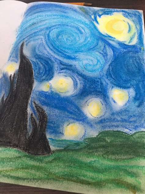 Oil Pastel Background Ideas, Oil Pastel Art Nature, Drawing Ideas Crayon, Starry Night Oil Pastel, Pastel Chalk Art Ideas, Chalk Pastel Art Ideas Easy, Drawing Ideas With Oil Pastels, Drawing Ideas Oil Pastels, Oil Pastel Doodles