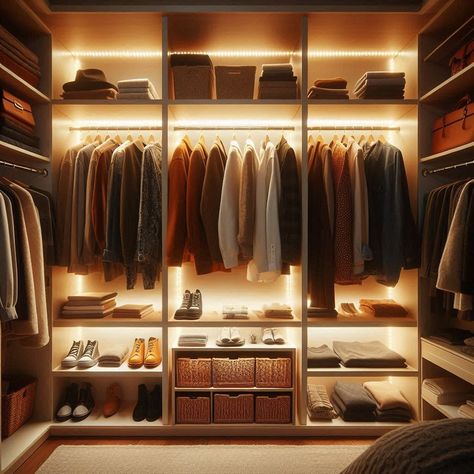 15 Closet Lighting Ideas to Maximize Your Storage Led Closet Lighting Ideas, Closet Lighting Fixture, Closet Led Lighting, Master Closet Lighting, Closet Lighting Ideas, Under Shelf Lighting, Installing Recessed Lighting, Minimal Monochrome, Led Closet Light