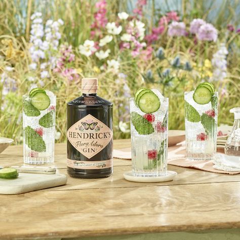 Flora Adora Wildgarden Cup Recipe | Recipes from Ocado Hendricks Flora Adora, Simple Sugar Syrup, Strawberry Granola, Hendrick's Gin, Premium Gin, Gin Recipes, Hendricks Gin, Summer Cocktail, Highball Glass