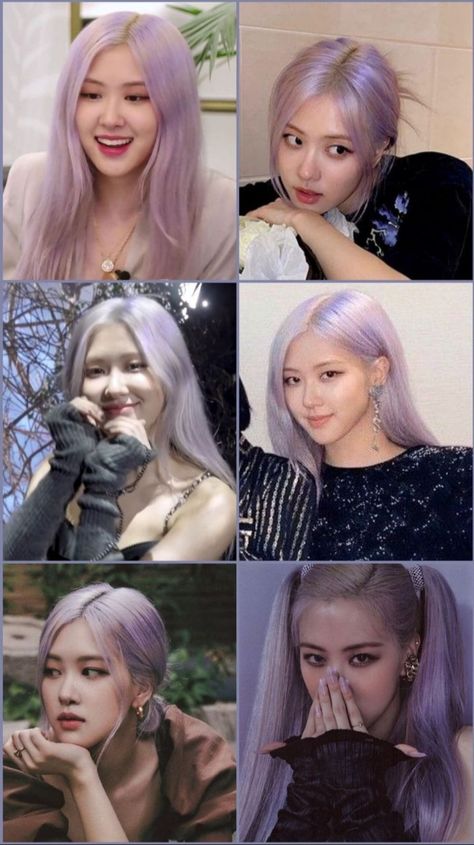 Rose Silver Hair Blackpink, Purple Hair Rose Blackpink, Rose Lavender Hair Blackpink, Rose Hair Colors Blackpink, Kpop Idol Purple Hair, Rose Blackpink Hair Color, Blackpink Hair Dye, Light Purple Hair Lavender, Rose Purple Hair