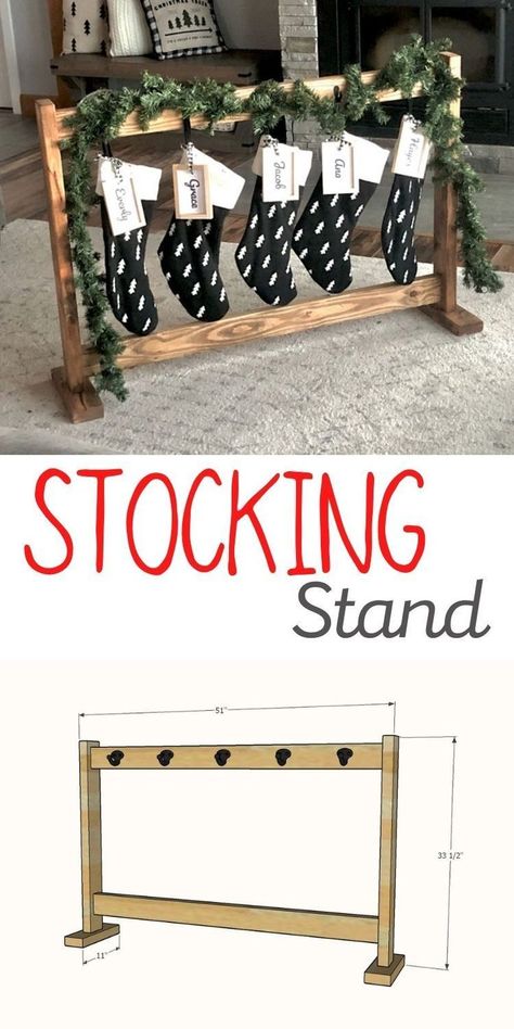 Stockings Without A Fireplace, Stocking Stand, Christmas Wood Crafts, Drilling Holes, Christmas Wreaths Diy, Christmas Wood, Holiday Diy, Christmas Deco, Xmas Crafts