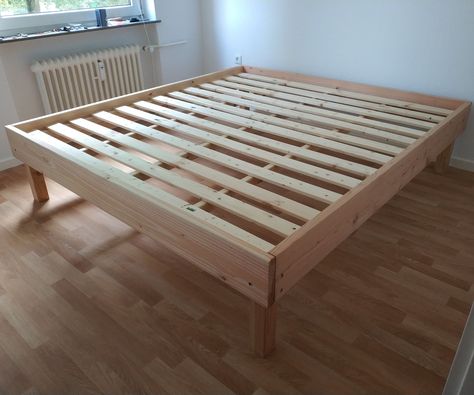 Robust and Inexpensive Bed Frame: Recently, I moved out from a student residence where all necessary furniture, such as desktop, table, chair, and bed were provided. I realized that this move will involve new expenses so I needed to find a way to make this punch a little bit softe... Small Bed Frame, Affordable Bed Frames, Making A Bed Frame, Student Residence, Beautiful Bed Designs, Bed Frame Plans, Simple Bed Designs, Desktop Table, Diy Platform Bed