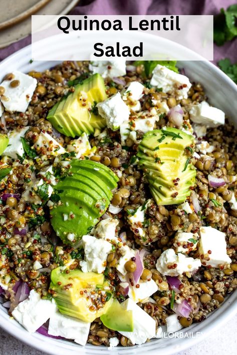 Quinoa Lentil, Easy Veggie Side Dish, Sailor Bailey, Chicken Lentil, Lentils And Quinoa, Quinoa Bowls, Protein Lunch, Lemon Vinaigrette, Salmon Dishes