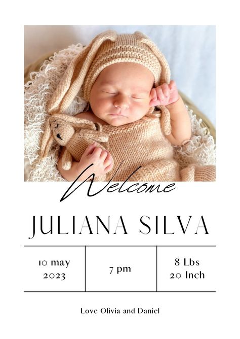 White Minimalist Photo Baby Announcement - Templates by Canva Birth Announcement Template, Baby News, Modern Card, Big News, Canva Template, Birth Announcement, Design