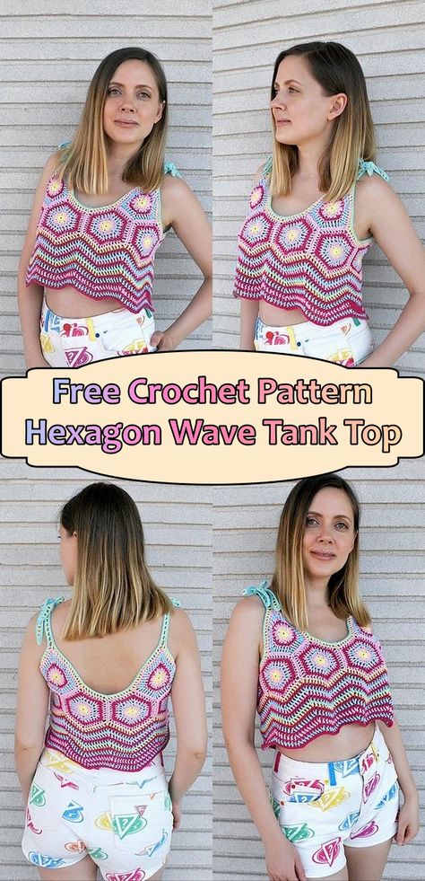 Tank Top Crochet Patterns Crochet Granny Hexagon, Granny Hexagon, Tank Top Crochet, Summer Tank Top, Crochet Hexagon, Star Wars Inspired, Hexagon Pattern, Crochet Vest, Summer Tank