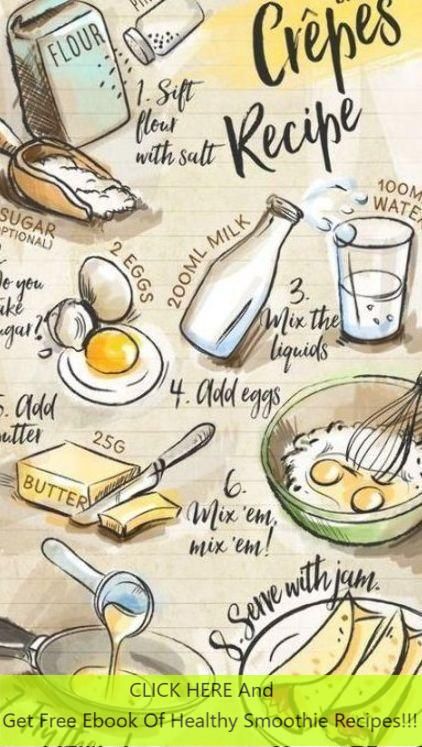 Ideas Drawing Illustration Illustrated Recipe🍊 Recipe Infographic, Illustration Food Art, Crepes Party, Homemade Recipe Books, Easy Crepe Recipe, Recipe Book Design, Kitchen Witch Recipes, Crepe Recipe, Illustrated Recipe