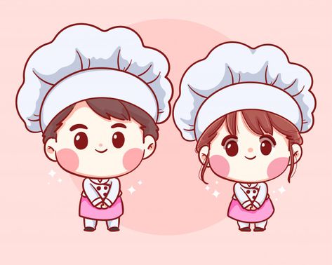 Cute bakery chefs boy and girl  welcome ... | Premium Vector #Freepik #vector #food #children #character #cartoon Cartoon Art Illustration, Smile Illustration, Cartoon Chef, Cute Bakery, Student Cartoon, Bakery Logo, Hand Drawn Vector Illustrations, Bakery Logo Design, Kid Character