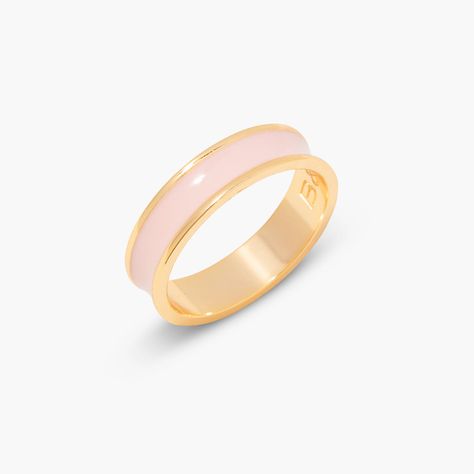 Rings created with a modern design! New art deco rings with a unique design. Popular name rings and engraved rings available. Pink Enamel Jewelry, Preppy Wedding Ring, Cool Things To Get For Your Birthday, Pink And Gold Rings, Pink And Gold Ring, Rings Preppy, Cute Rings Gold, Cute Gold Rings, Preppy Rings