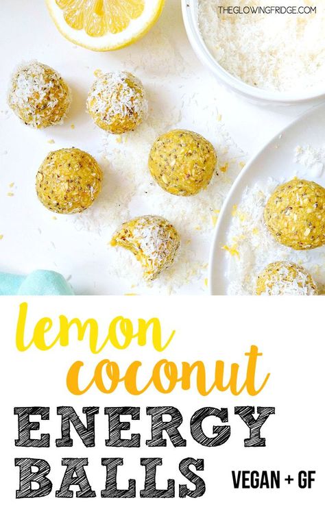 Lemon Coconut Energy Balls » The Glowing Fridge Coconut Energy Bites, Coconut Energy Balls, Energy Bite, Focus Foods, Chicory Recipe, Fitness Hacks, Healthy Bars, Breakfast Goodies, Healthy Vegan Snacks